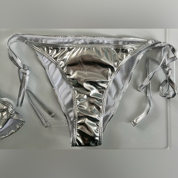 Glamorous Silver Halter Side Tie Bikini Set - Picture 3 of 14